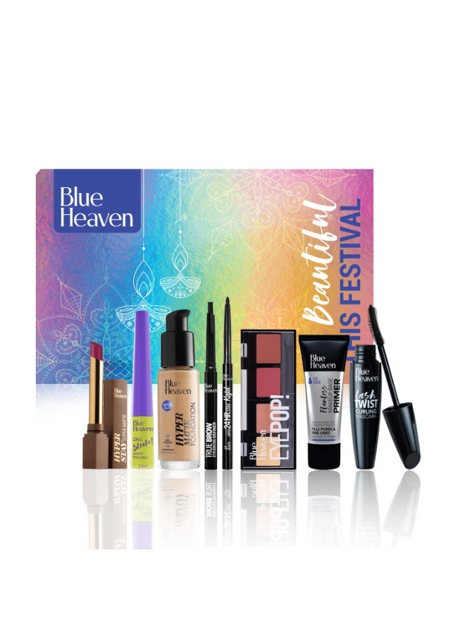بلو هيفن مجموعة مكياج بلو هيفن الاحتفالية للنساء، مجموعة ألوان فاتحة، (عبوة من 8 قطع) - Image 1